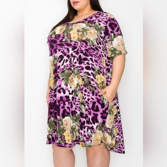 Zenana Plus Size Multicolored Floral and Animal Print Size 3X Dress - Picture 3 of 4